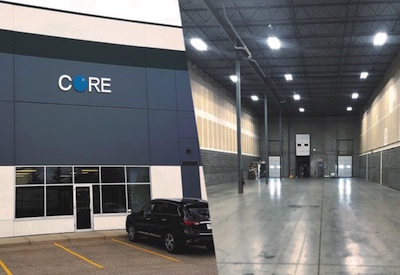 Exterior and interior of Core Products’ Western Canada warehouse