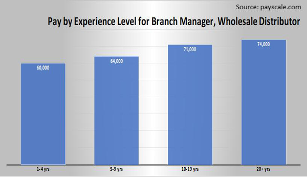 Pay by Experience Level for Branch Manager, Wholesale Distributor