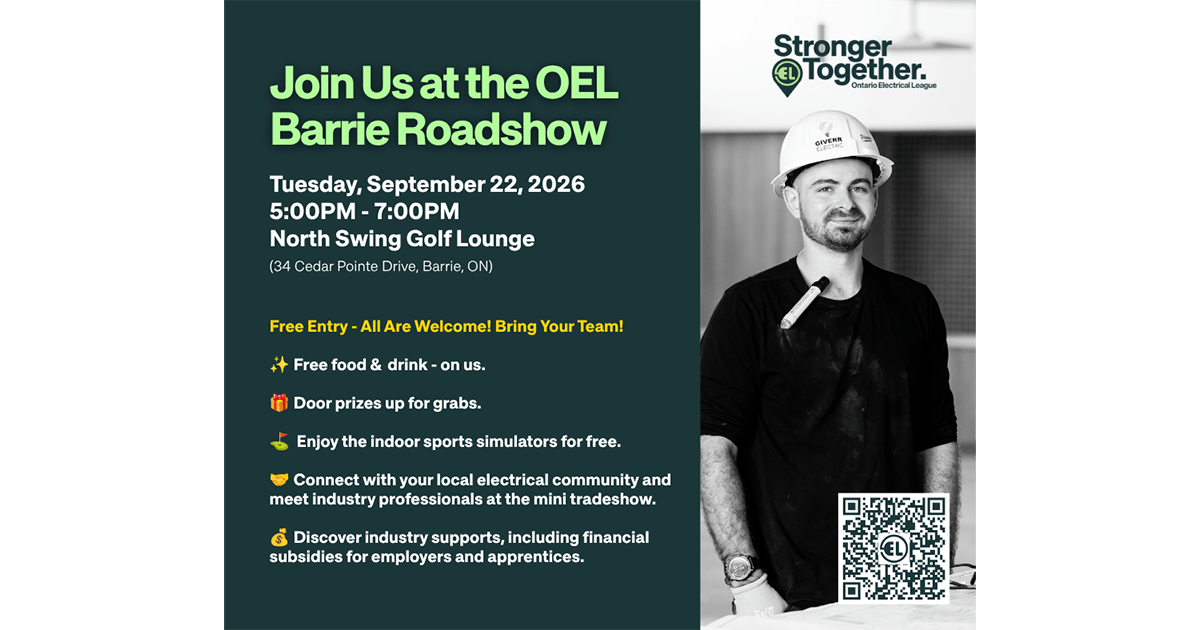 Ontario Electrical League Brings Free Electrical Industry Roadshow to Barrie September 22